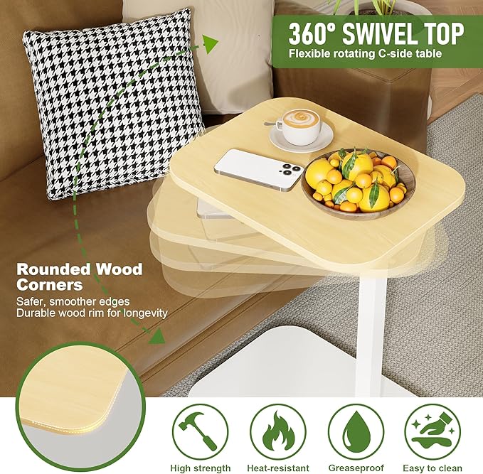 C Shaped End Table for Couch, Adjustable Height Couch Side Table, Horizontal - Image 5