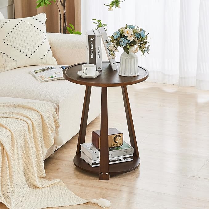 Round Solid Wood Side Table by Unknown