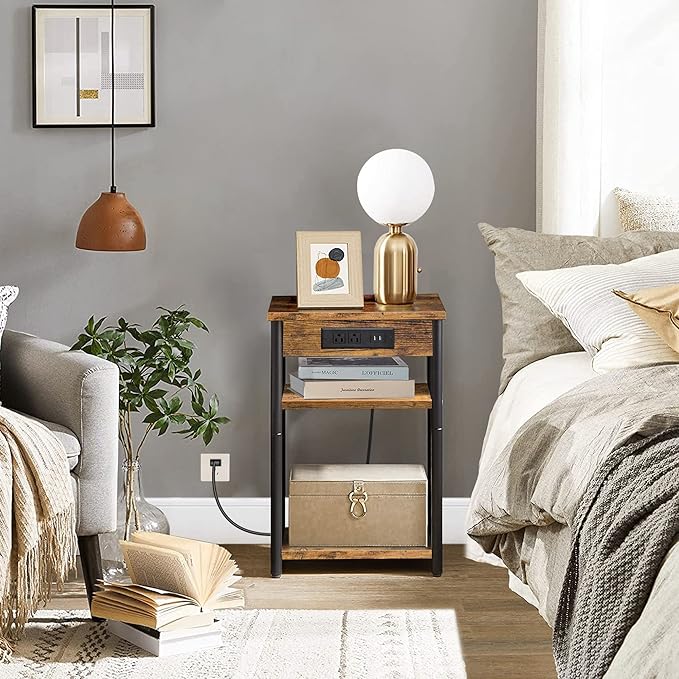 TUTOTAK End Table with Charging Station, Nightstand, 3-Tier Couch Side Table - Image 5