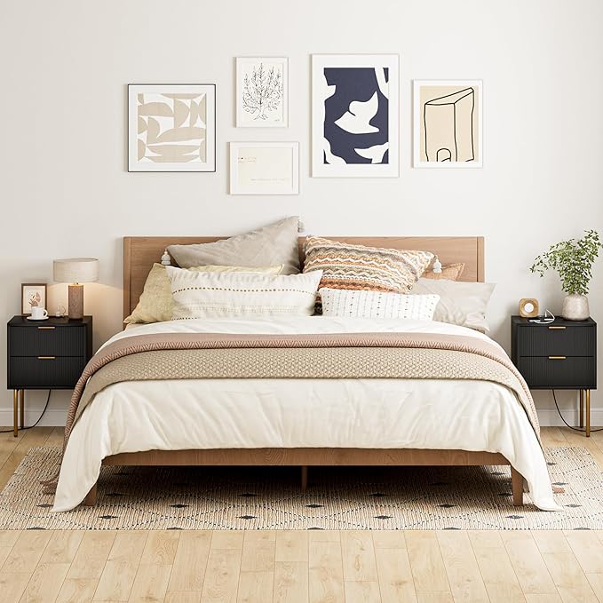 Masupu Nightstand with Charging Station, Mid-Century Modern Bedside Table with - Image 7