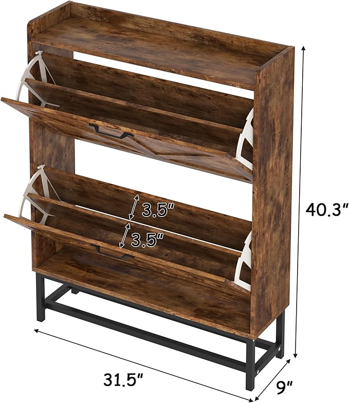 JSB Shoe Cabinet with 2 Flip Drawers, Freestanding Storage Organizer Shelf with - Image 2