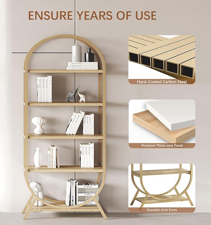 Bookshelf Arched Bookcase, Industrial 5 Tier Open Book Shelves - Image 5