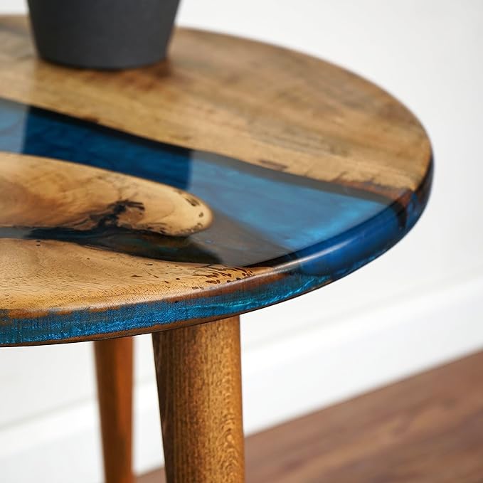 20" Resin Walnut Round Side Table | Epoxy End Table | Coffee Table | Mid - Image 6