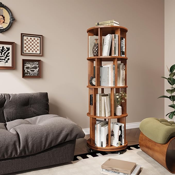 4-Tier Rotating Bookshelf, 360° Spinning Stackable Bookcase, Freestanding - Image 7