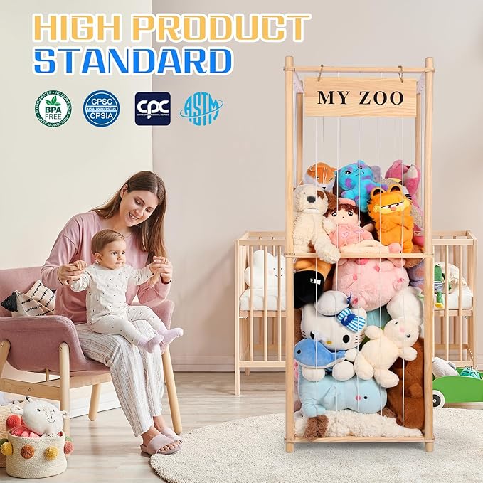 Stuffed Animal Storage Zoo, Wooden Stuffed Animal Organizer - Image 3
