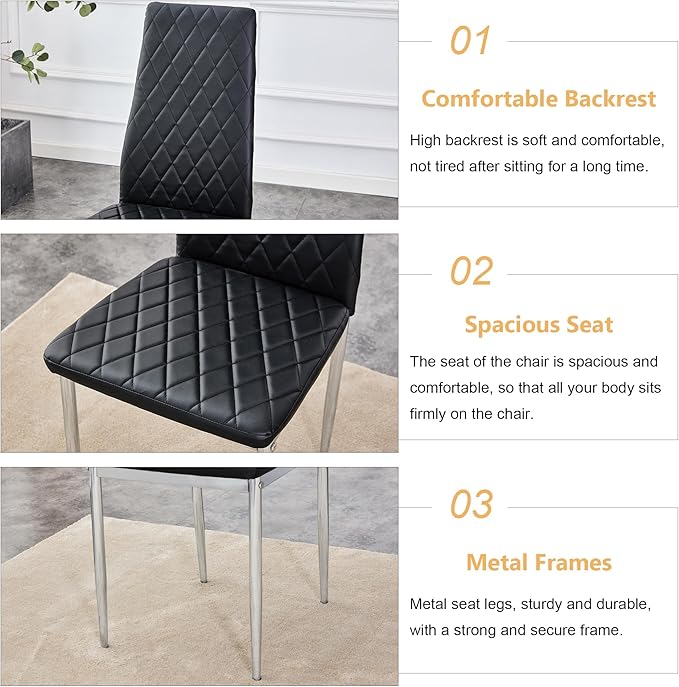 Modern Minimalist Dining Chair Fireproof Leather Sprayed Metal Pipe Diamond - Image 5