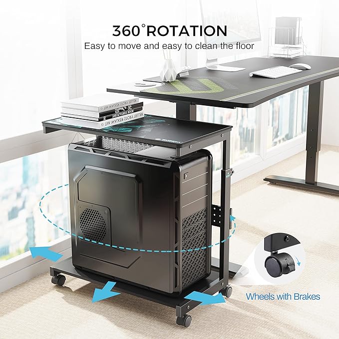 EUREKA ERGONOMIC PC Stand Computer Cart, Height Adjustable Tower Stand 2-Tier - Image 7