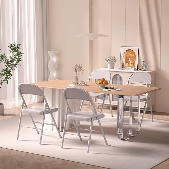 VECELO Metal Folding Chairs 4 Pack, Double Hinged Steel Frame Easy - Image 2
