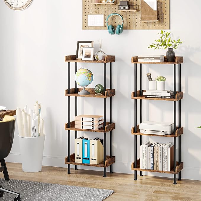 Hosfais Bookcase 4 Tier Bookshelf, Vintage Small Bookshelf - Image 5