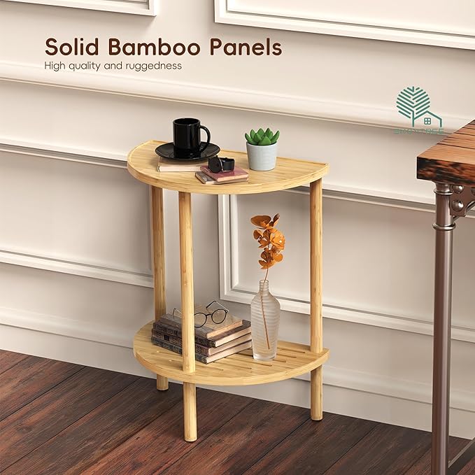 End Table, Half Moon Side Tables, Living Room Half Round 2 Tier Table - Image 6