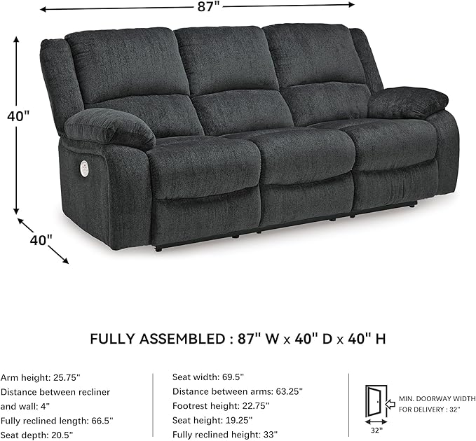 Signature Design by Ashley Draycoll Contemporary Power Reclining Sofa, Dark Gray - Image 3