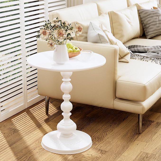 XIV Metal Small Round Side End Table, Vintage Matte Coffee Drink Cocktail Table - Image 2