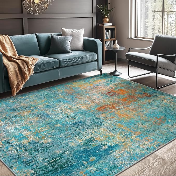 Washable Area Rugs 8'x10' Non-Slip Modern Abstract Soft - Image 2