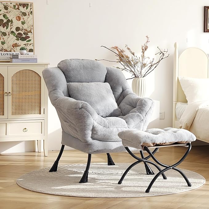 Lazy Chair with Ottoman, Modern Large Accent Lounge Chair with a Pillow - Image 4