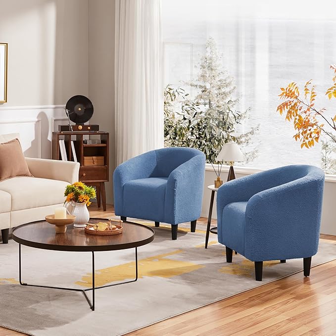 Yaheetech Accent Barrel Chair, Boucle Fabric Club Chair, Furry Sherpa Elegant - Image 5