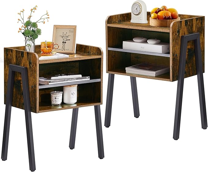 VECELO Nightstand Set of 2, Industrial End Table, Bedside Table by VECELO