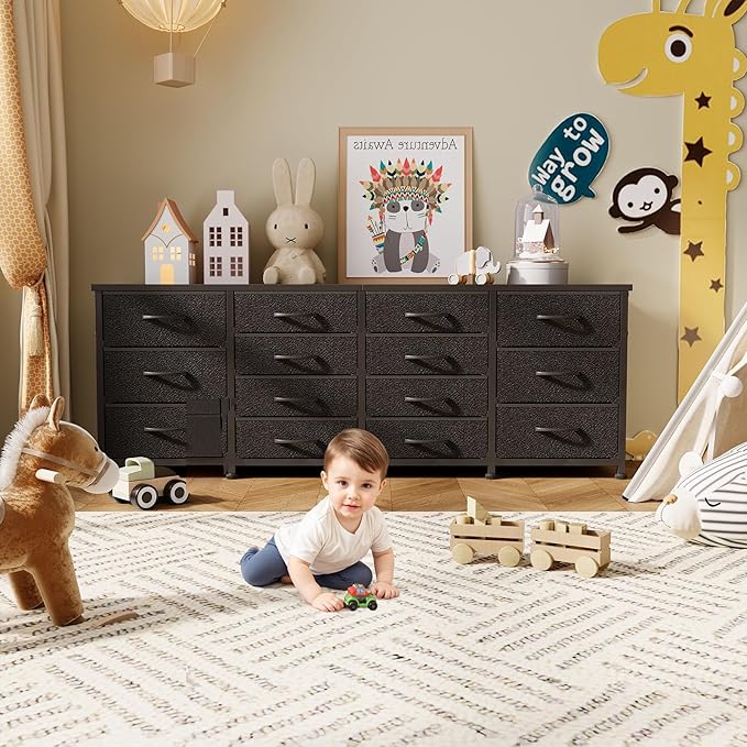 63 Inch TV Stand Dresser for Bedroom, Long Black Dresser - Image 5