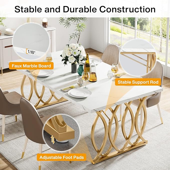 Tribesigns Modern Dining Table, Unique Rectangular Dinner Table Kitchen & - Image 8