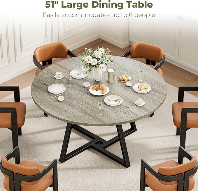 IRONCK 51" Round Dining Table for 6, Wood Kitchen Table - Image 5
