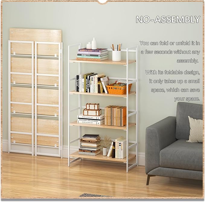4NM No Assembly 4 Tiers Book Shelves, Living Room, Home Office - Image 3