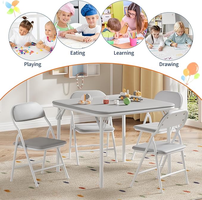 GarveeHome 3-Piece Kids Folding Table and Chairs Set, Toddlers Children's - Image 6