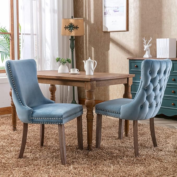 PacknWood Acosure Set of 2 Velvet Upholstered Wing-Back Dining Chair by Unknown