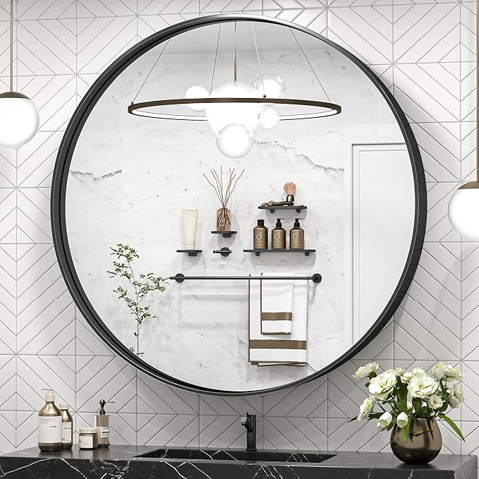 TokeShimi 40 Inch Round Black Bathroom Mirror by RefinedBathroomAccessories