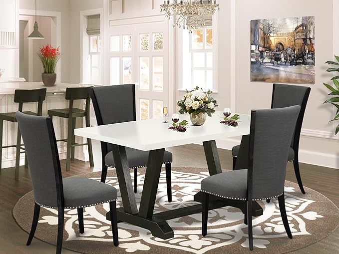 East West Furniture V626VE650-5 5 Piece Dining Set Includes a Rectangle Dining - Image 2