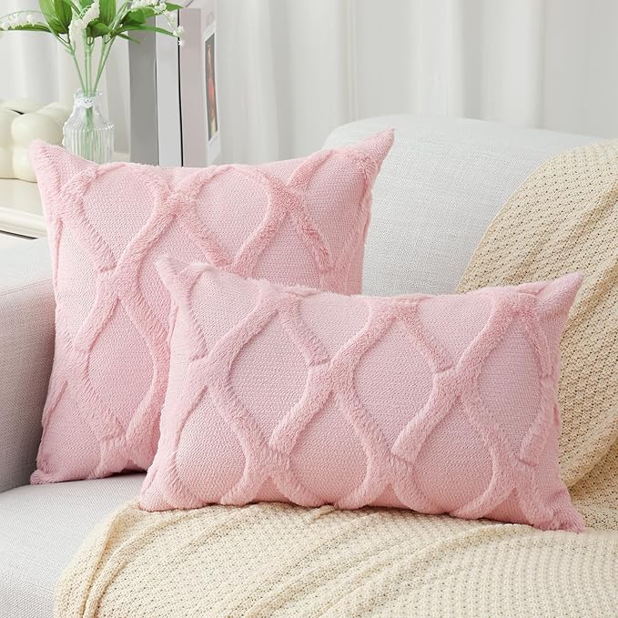 decorUhome Throw Pillow Covers 22x22 Inch Set of 2, Soft Plush Faux Fur Wool - Image 4