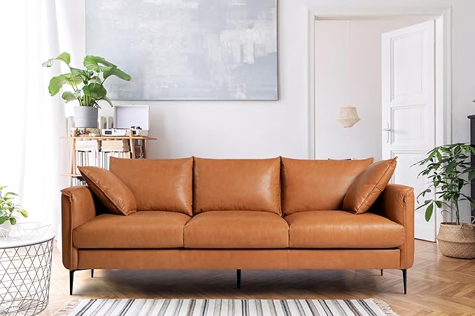 Valencia Jasper 85" Cognac Tan Brown 3 Seater Full Leather Couch | Mid Century - Image 2