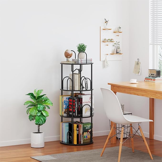 3 Tier Rotating Bookshelf, 360° Spinning Bookshelf Tower, Round Narrow Space - Image 6