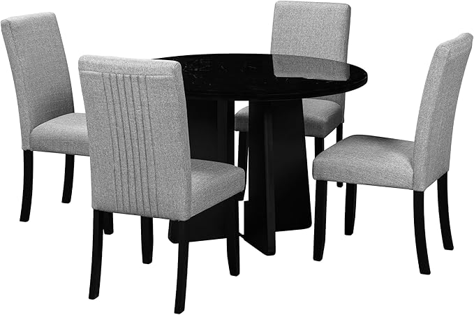 Merax 5-Piece Round Dining Table Set, Modern 4 Upholstered Chairs - Image 7