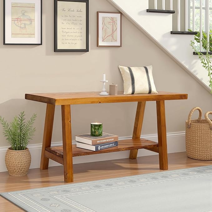 Warmiehomy Solid Wood Bench, 30” Rustic Farmhouse Entryway Bench by WarmieHomy