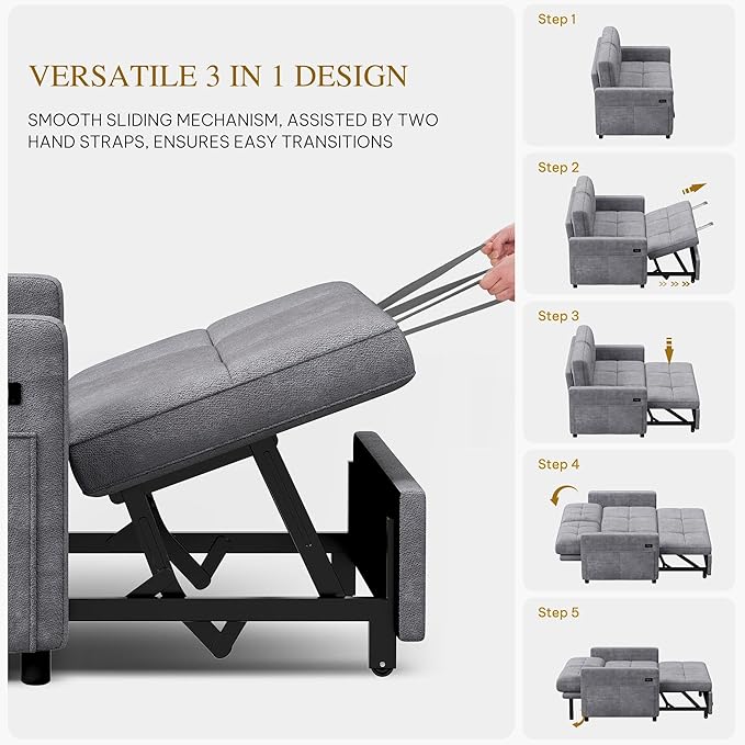 DWVO 55" Convertible Sofa Bed, 3-in-1 Sleeper Sofa - Image 4