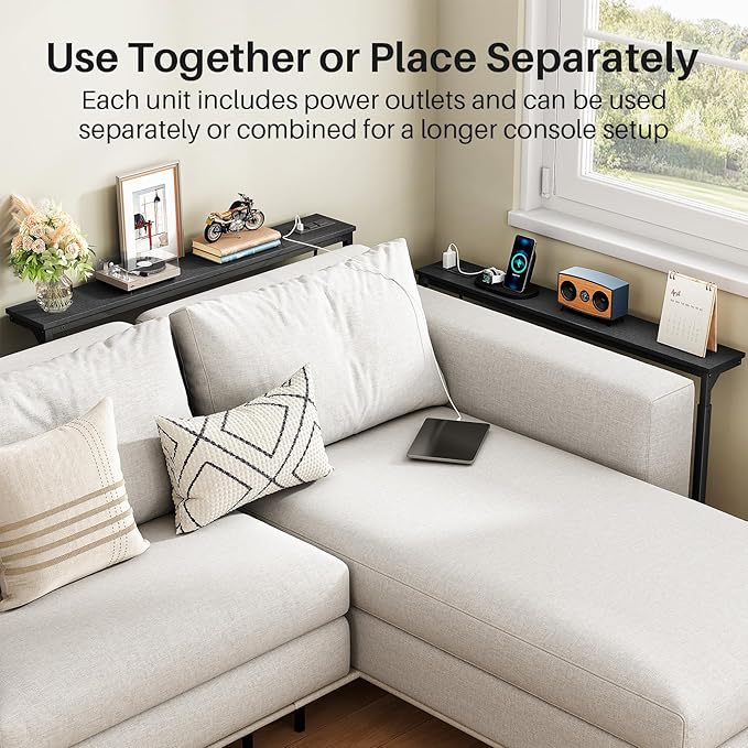 Kitstorack 2-Pack Black Narrow Console Table Behind Couch, Adjustable Height & - Image 7