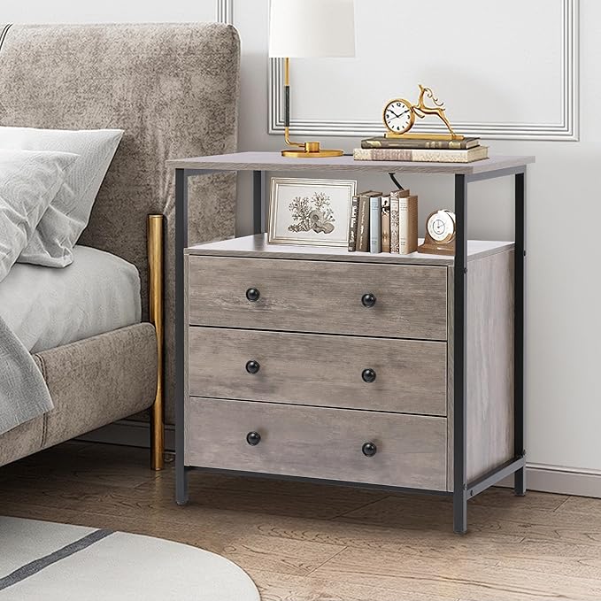 3 Wooden Drawers Nightstand, 27 Inch Wide Night Stand Set 2 - Image 6