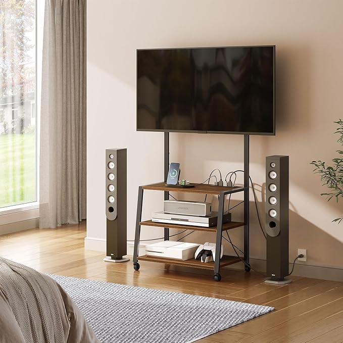 HOOBRO Rolling TV Stand with Mount and Power Outlet Up to 55 inch TV, Corner - Image 7