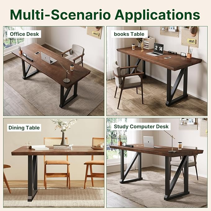 Solid Wood and Metal Modern Industrial 56 inch Wide Home Office Desk, Writing - Image 5