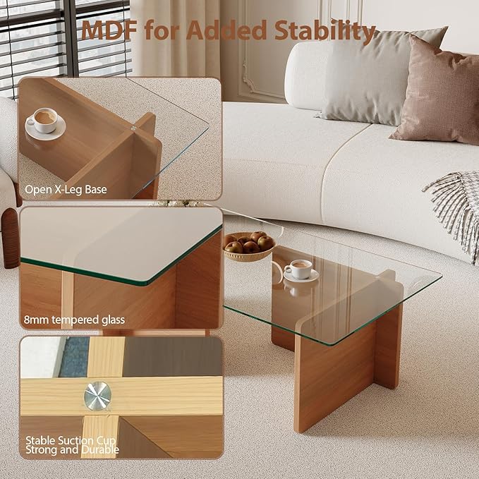 Modern Glass Coffee Table, Artistic Rectangular Coffee Table - Image 7