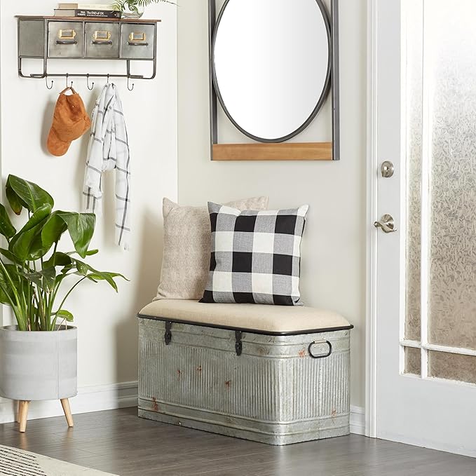 Deco 79 Metal Room Storage Bench Galvanized Entryway Bench - Image 2