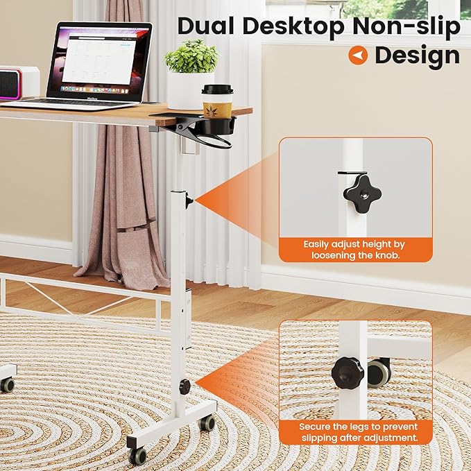 Hadulcet Portable Standing Desk, Rolling Desk Adjustable Height, Mobile Laptop - Image 7
