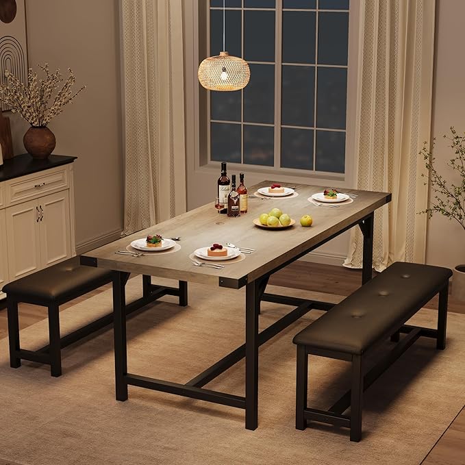 3-Piece Dining Table Set for 4-6 People, Extendable Kitchen Table Set - Image 4