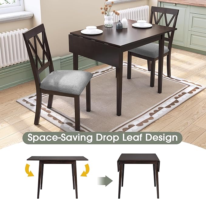 Merax Farmhouse Wooden Dining Set of 3, 45.6 inch Extendable Kitchen Table - Image 2