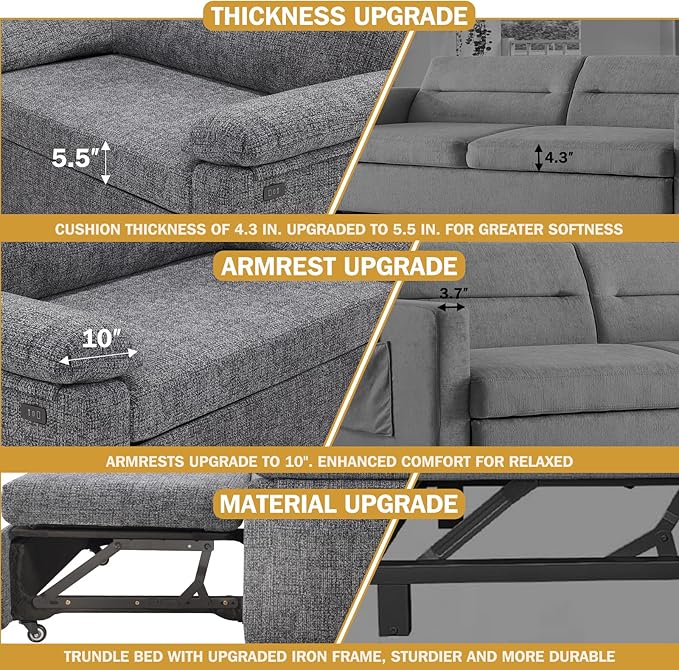 Vipbear 3-in-1 Chenile Convertible Sofa Bed, Pull Out Sleeper Sofa - Image 5