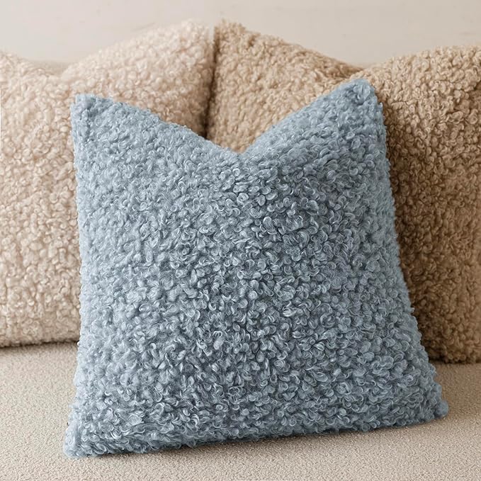 Foindtower 2 Pieces 24x24 Inch Misty Blue, Faux Fur Throw Pillow Cover Accent - Image 4