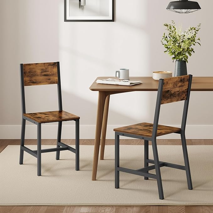 VASAGLE Dining Chair Set of 2, Rustic Wood Chairs by VASAGLEbySONGMICSHOME
