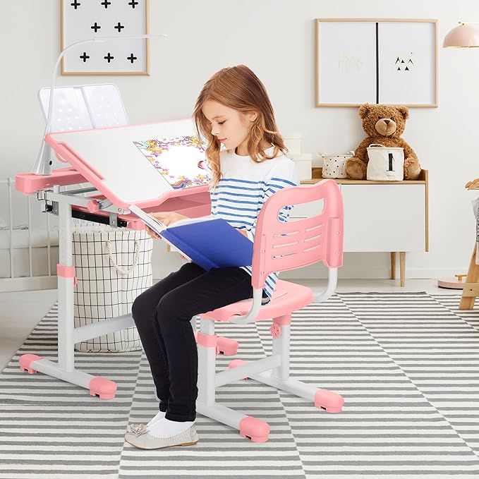 Rengue Kids Desk and Chair Set Height Adjustable Children School Study Desk and - Image 2