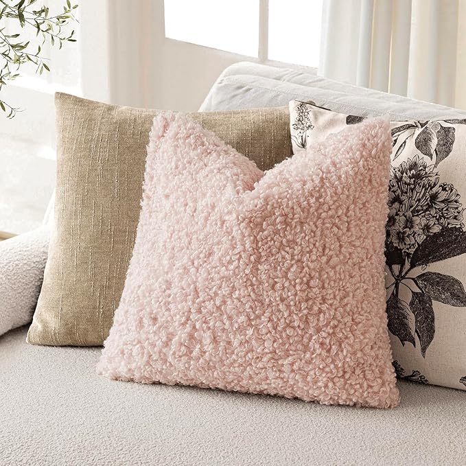 Foindtower 2 Pieces 22x22 Inch Light Pink, Faux Fur Throw Pillow Cover Accent - Image 5