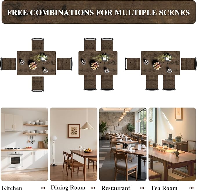 5 Piece Dining Table Set, Modern Metal&Wood Kitchen Dinner Table - Image 3