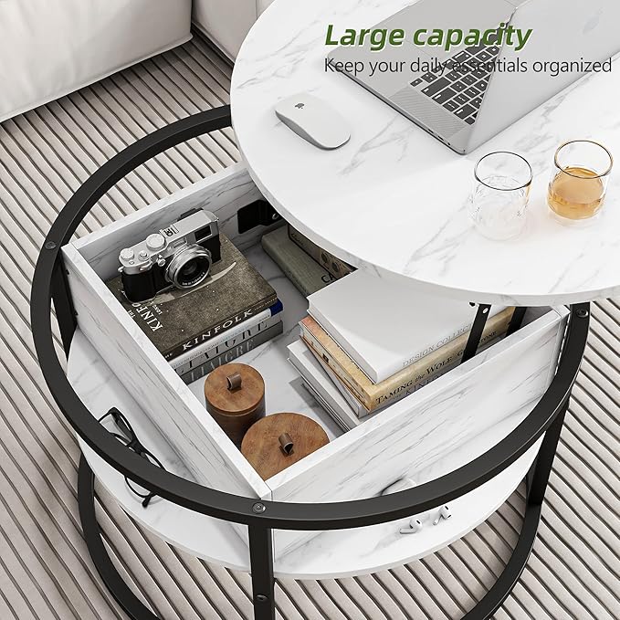 Round Coffee Table with Storage, Lift Top Coffee Table with Hidden Compartment - Image 7